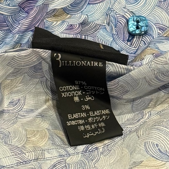 Billionaire Blue Swirl Patterned Shirt Long Sleeve Button up *See Measurements - Picture 6 of 8